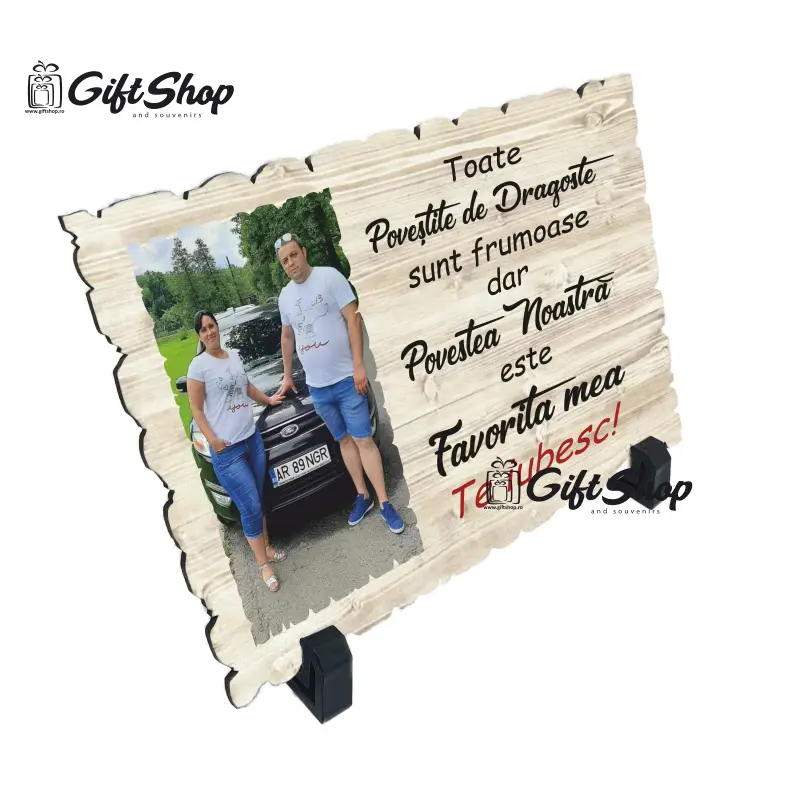 Placheta lemn personalizata cu poza si mesaj dimensiune 195x285 mmv